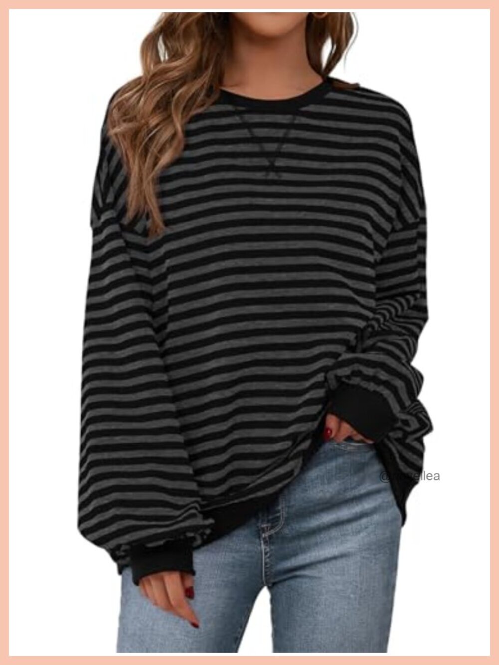 Oversized Striped Crewneck Sweatshirt Lightweight Pullover Casual Fall